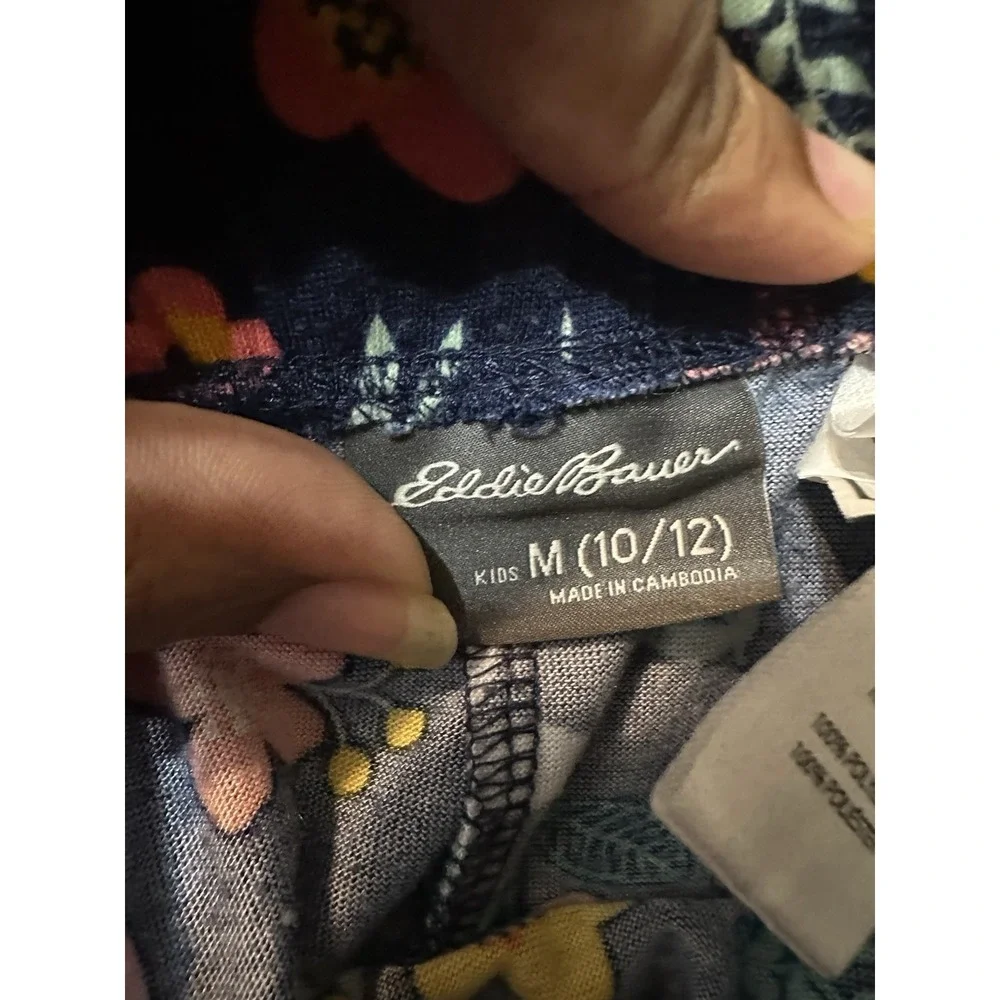 Eddie Bauer Kids Girls Pajama Shorts Medium 10/12 Floral Navy Sleep Shorts PJ